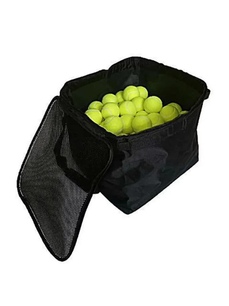 Tennis Ball Cart Bag Holds 160 Balls Large Ball Capacity Oxford Fabric Storage Bag Black Compact Tennis Ball Basket for Teaching