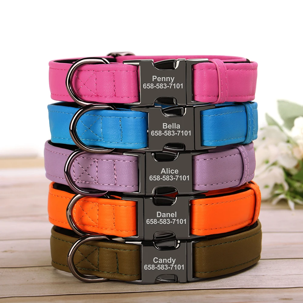 

Personalized Dog ID Collar Custom Dog Buckle Collars Soft PU Leather Pet Collars Free Engraved Anti-lost Buckle For Bulldog