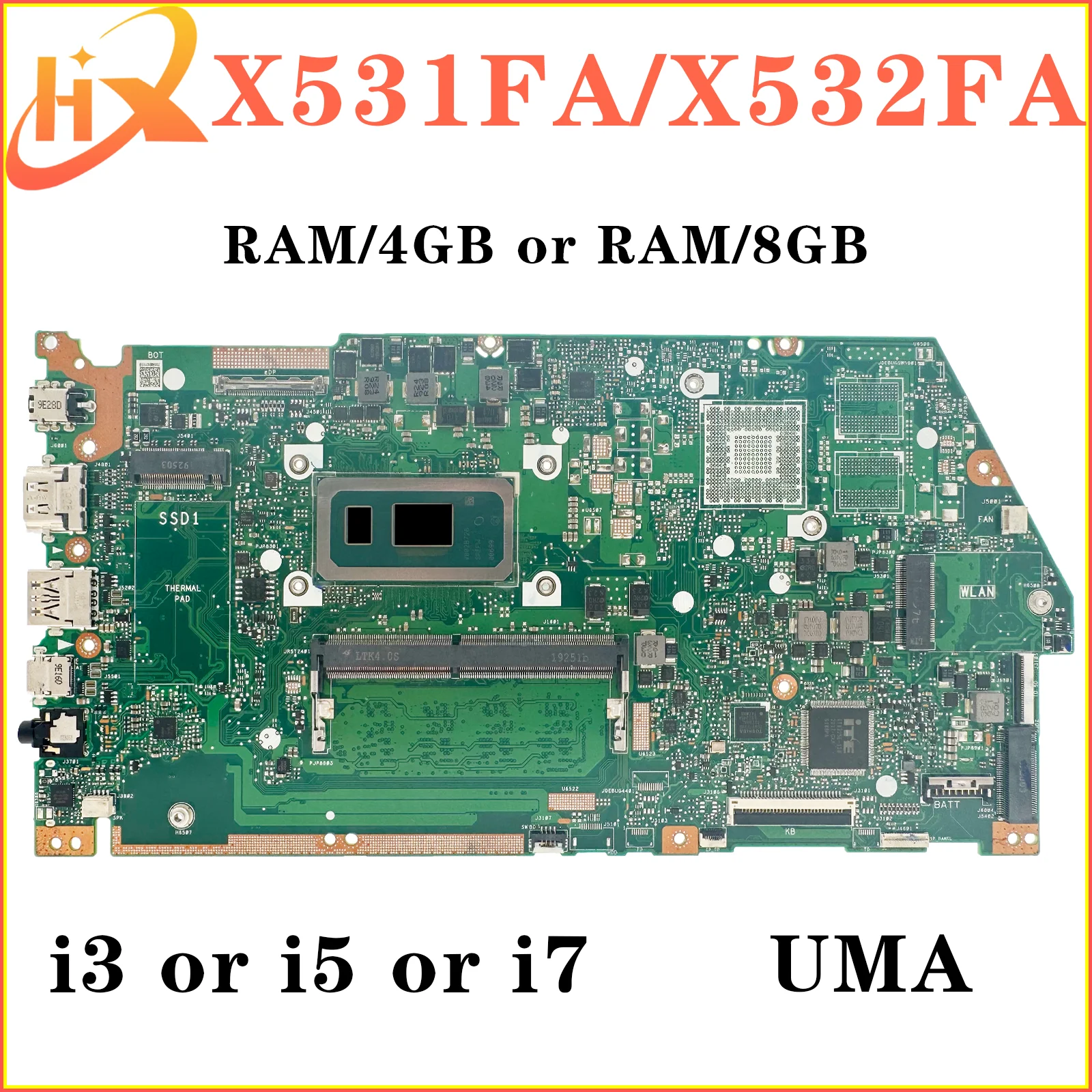 

Материнская плата для ноутбука X531FA X532FA Материнская плата ASUS X532FL X532FLC X532FAC S532F K532F V532F S531F K531F V531F X532F X531F