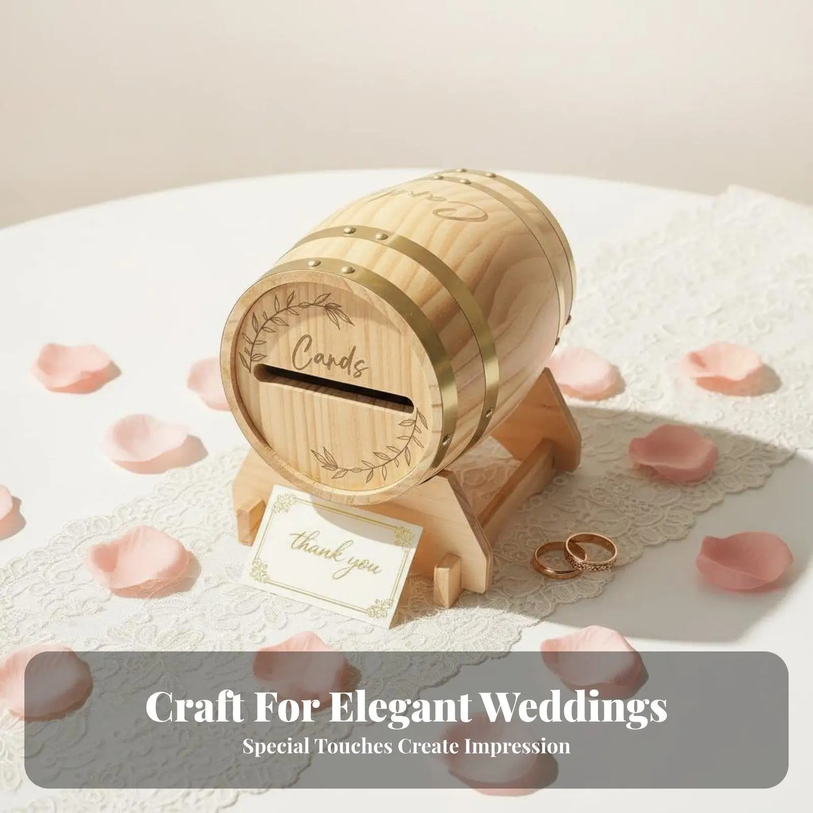 Rustic Solid Wood Card Box Barrel Style Enclosed Envelope Holder for Weddings Party Invitations Gift Collections and Events