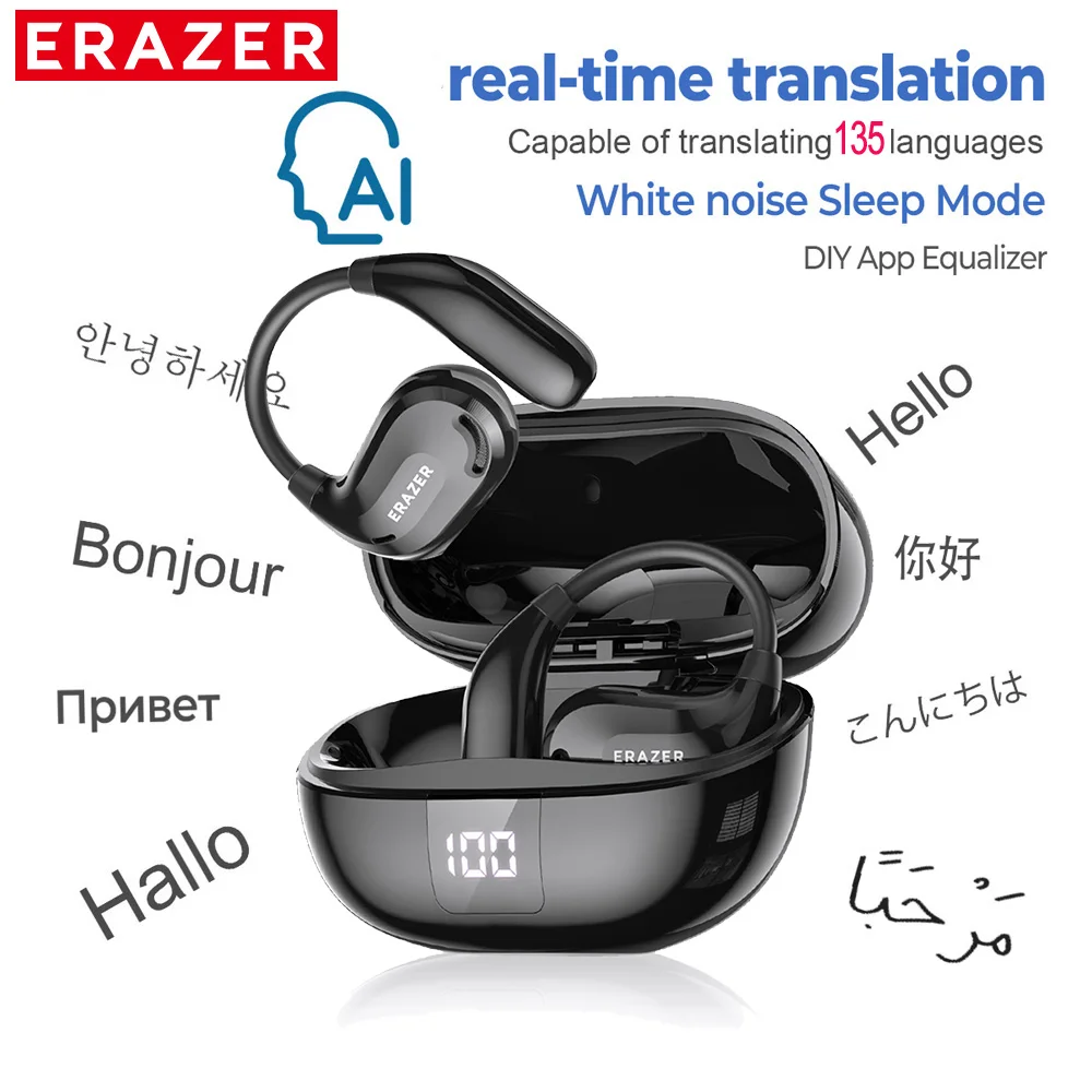 ERAZER XT66PRO Bluetooth-oortelefoon ASMR-headsets DIY APP AI Vertaler Oordopjes Draadloze hoofdtelefoon 13-uurs lange levensduur Display