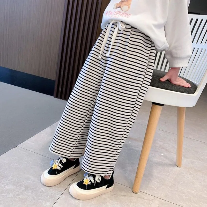 

Girls Korean Striped Pants 2023 Spring and Autumn New Girls Baby Casual Wide Leg Pants Casual Pants Children's Trousers