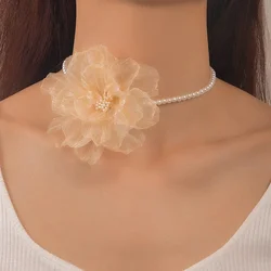 Fashion Elegant Imitation Pearl Flower Necklace for Women White Butterfly Lace Collarbone Neck Chain 2023 Trending Jewelry Gifts