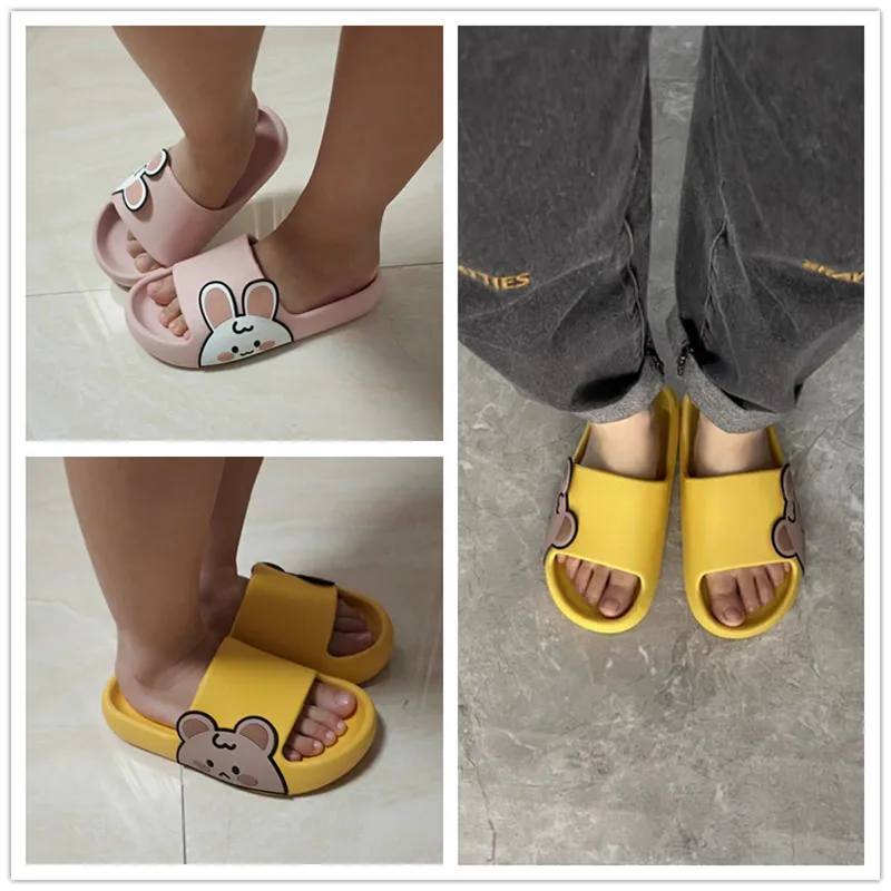 UTUNE 7-12Y Children Sandal Slides For Shower Home Slippers For Boys Girls EVA Non-slip Yellow Pink Summer Shoes