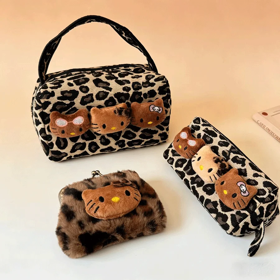 

Милый, свежий и очаровательный кошелек для монет с леопардовым принтом в виде котенка, плюшевая сумка для Bluetooth-наушников, косметичка KT Cat, сумка для хранения