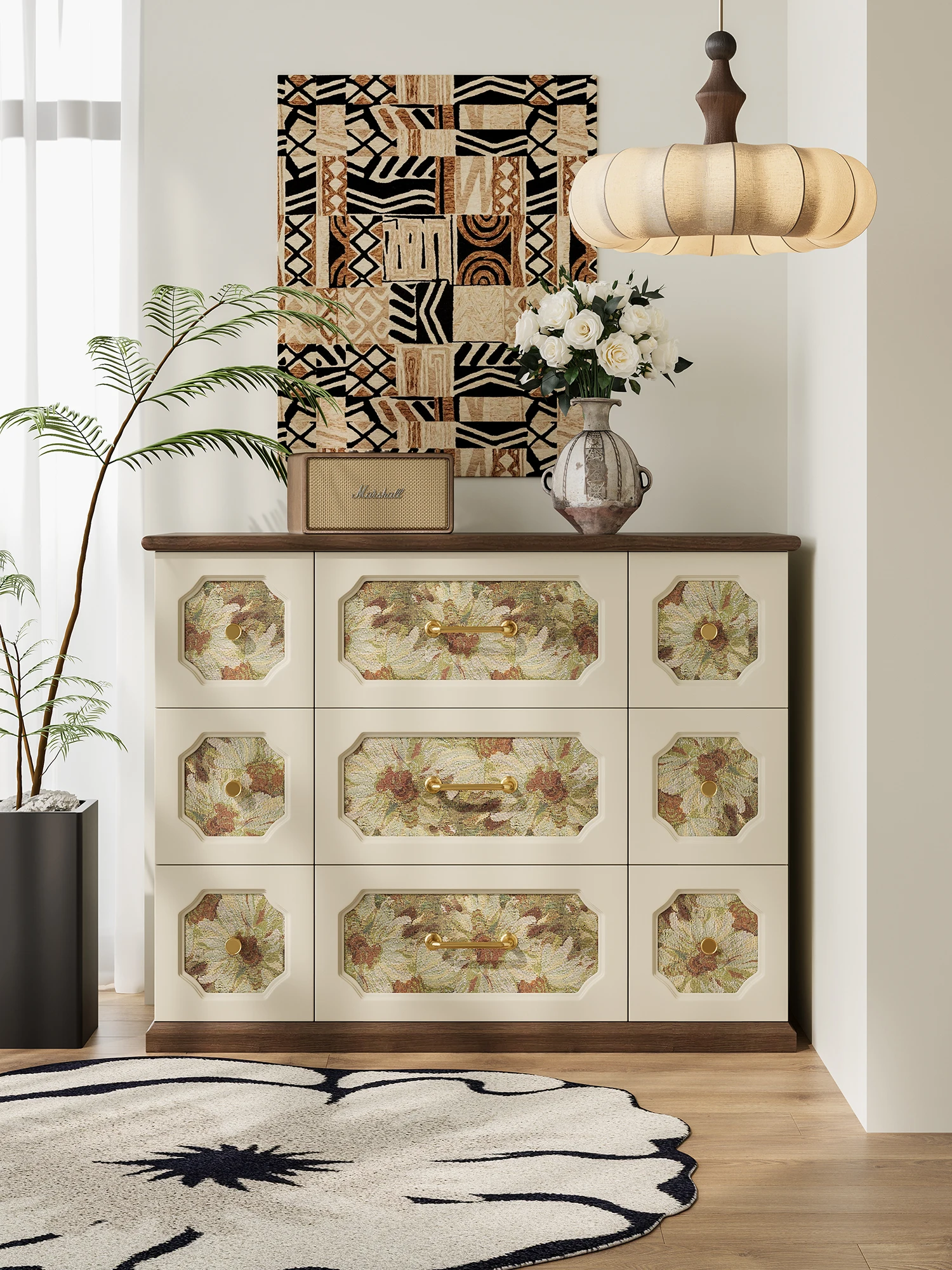Retro  pattern design, zodiac grid, dining side, living room, bedroom wall, vertical cabinet