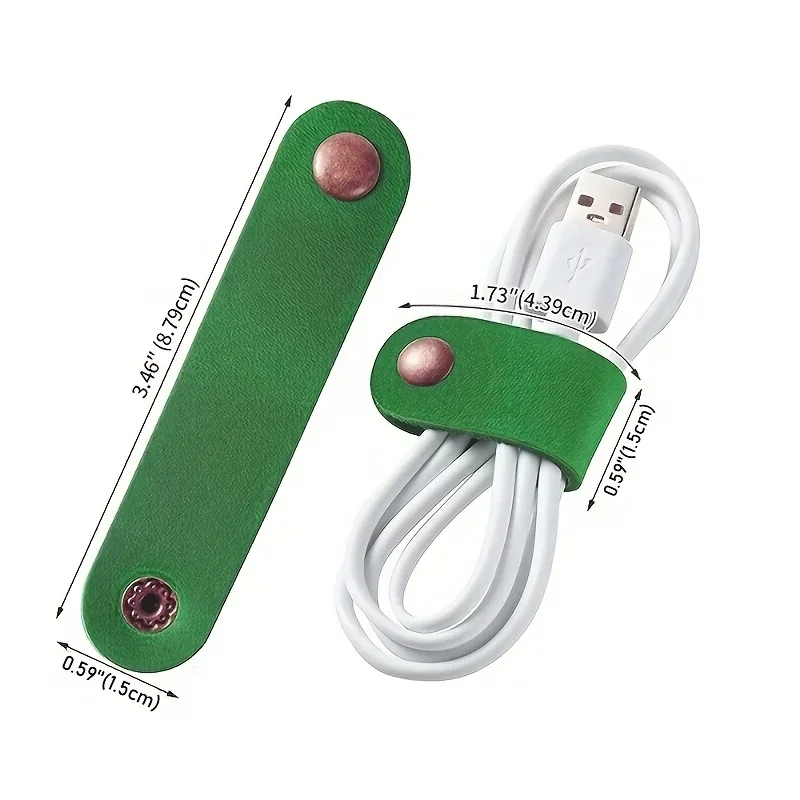 10pcs Faux Leather Data Cable Earphone Cable Faux Leather Tie， for desktop storage and mobile phone cable and headphones storage