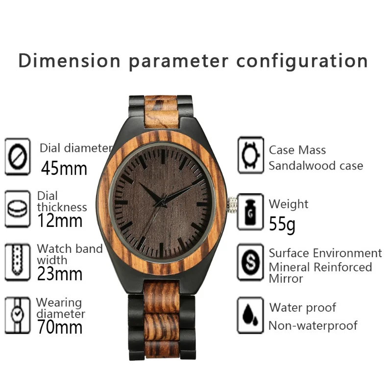خشب الأبنوس ساعة للرجال والنساء الفاخرة الكوارتز موضة عادية زوجين ساعات المعصم مضيئة كرونوغراف ساعات