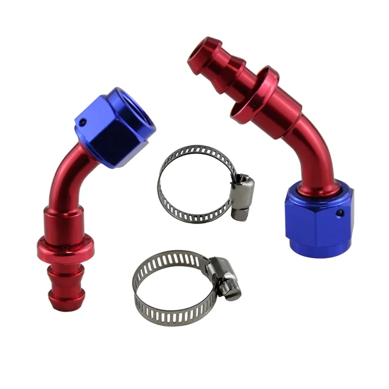 2 PCS Oil Fuel Line Hose AN4/AN6/AN8/AN10/AN12 End Fitting Straight 0°/45°/90°/180° Degree Push on Lock Hose Barb Swivel Adapter