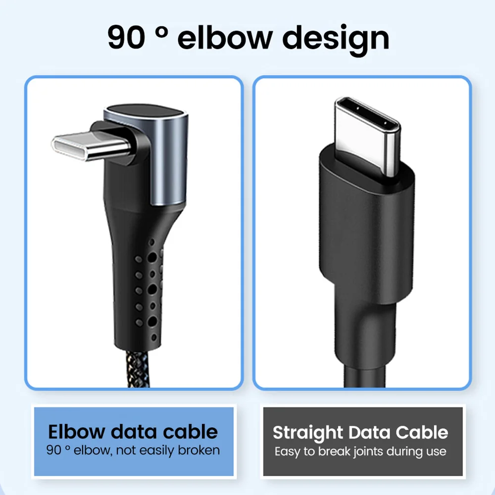 Crouch-Cable USB tipo C a tipo C, Cargador rápido de 90 grados, 6A, 66W, 25CM, 50CM, para iphone, Huawei y Xiaomi