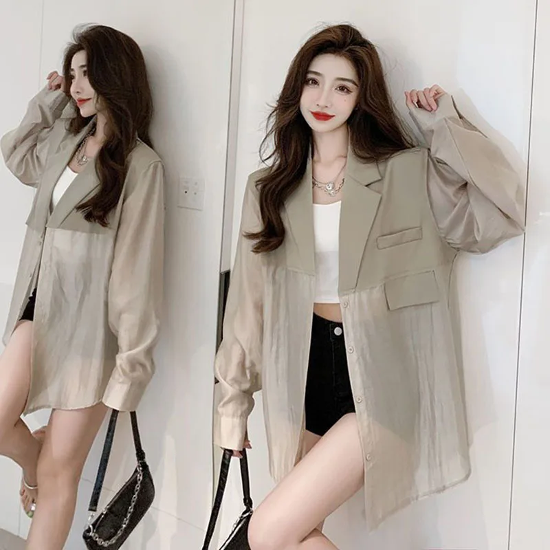 Lucyever New Fashion Streetwear Suit Jacket Women Korean Temperament Patchwork Blazer Ladies Elegant All-Match Loose Mesh Coat