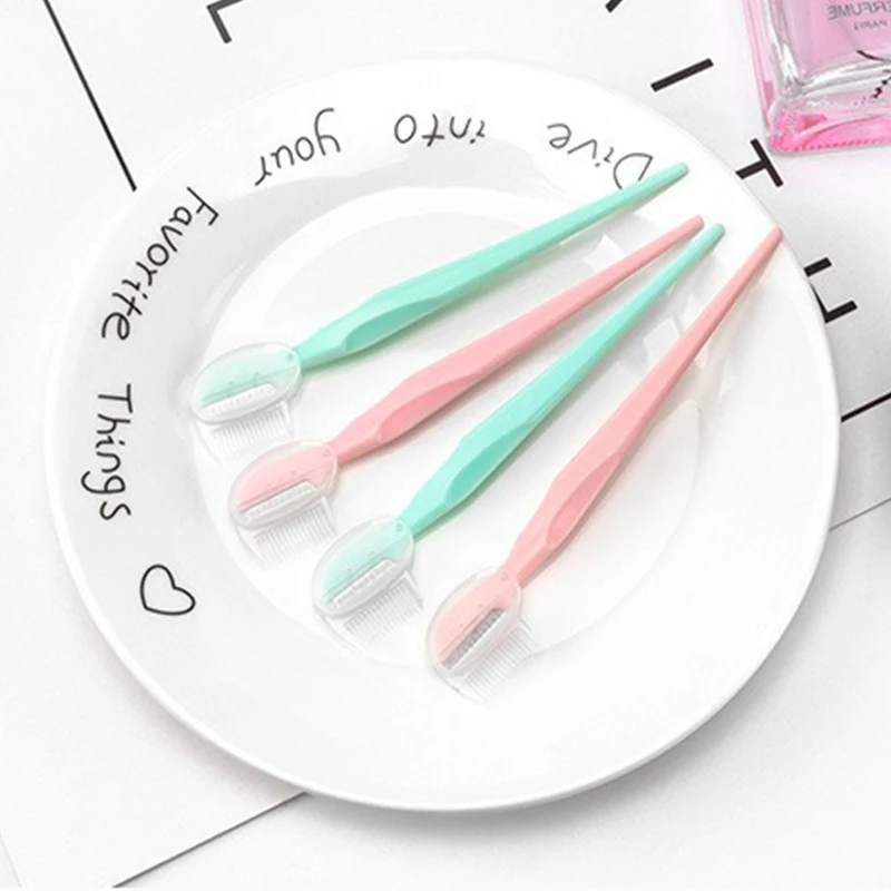 2/4 قطعة مقبض مستقيم رأس مستدير أداة قص الحواجب أدوات التجميل المبتدئين المضادة للخدش أداة قص الحواجب الحاجب الحلاقة