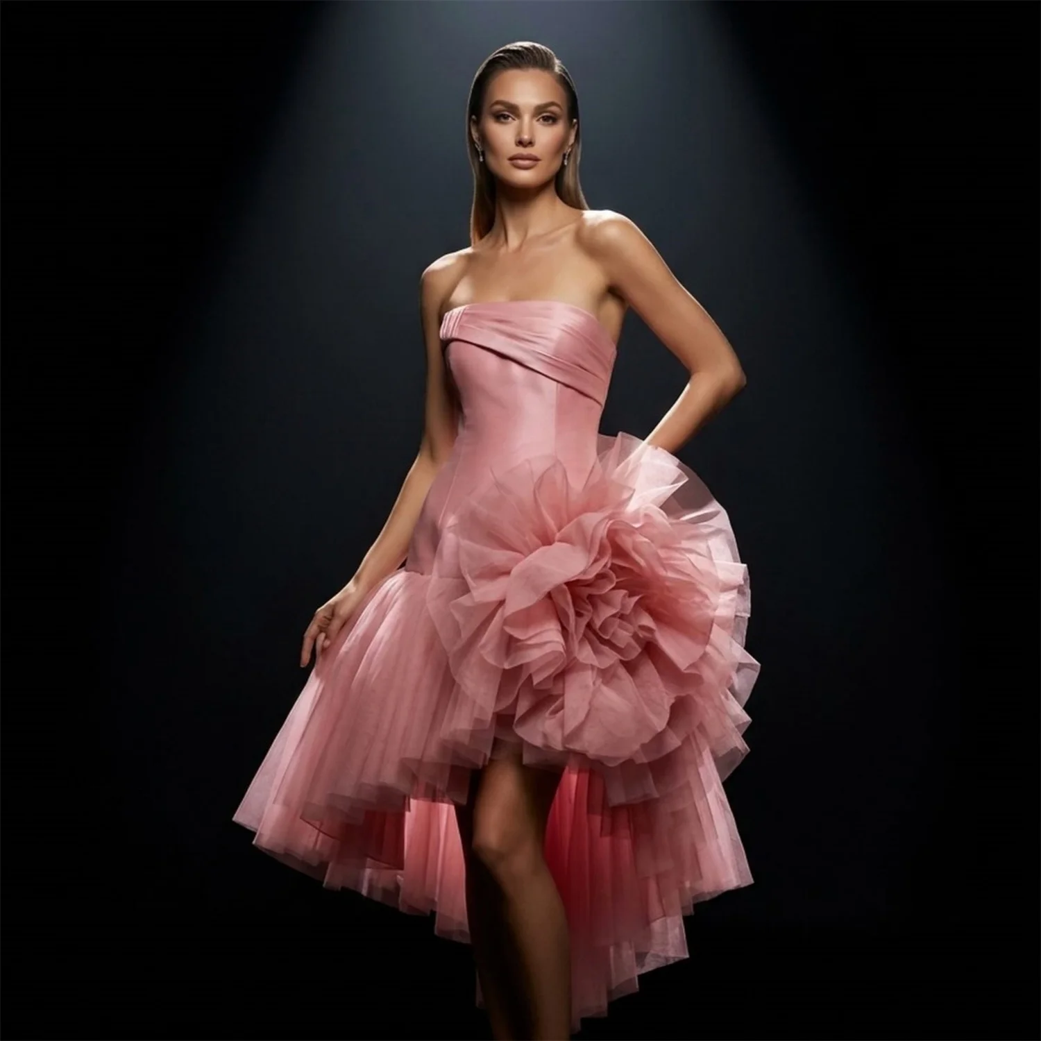 

EDECPBM Flowers Prom Dress Women Sexy American Style Pink Tulle Customized 2026 Women's Formal Evening Gowns New Collection