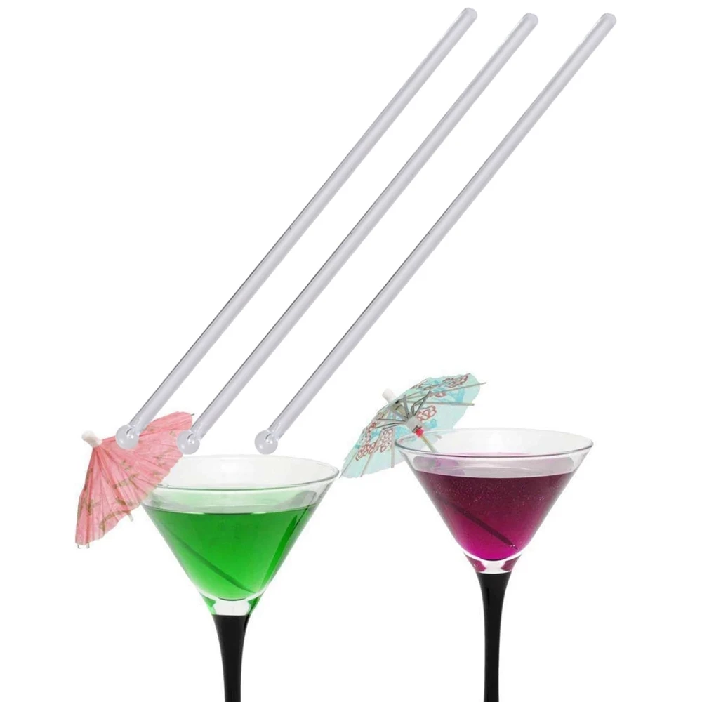 L55A-Transparent Cocktail Drink Bar Muddler Runde Kopf Kunststoff Rühren Mischen Sticks Schöpfkelle Rührer Swizzle Stick