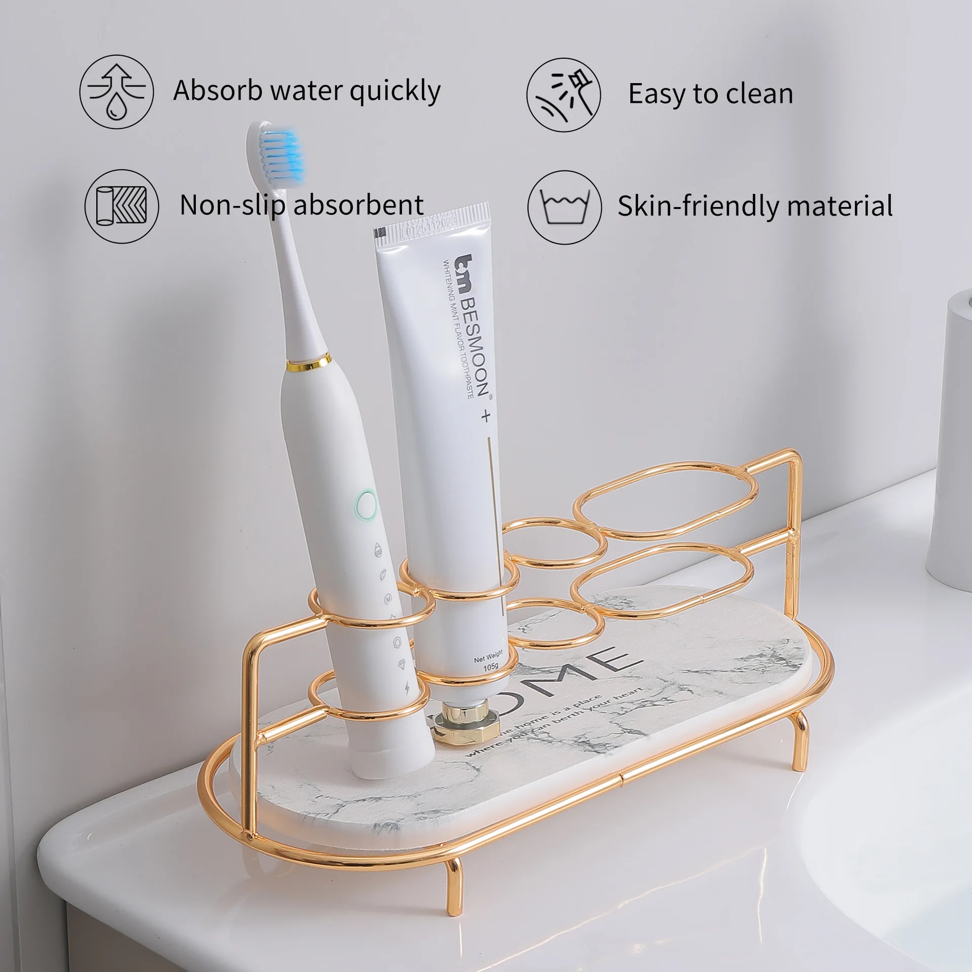 

Electric Toothbrush Holder Stand, 4 Slots Toothbrush Organizer with Diatomite Base Pad, Stainless Steel Toothpaste Holder