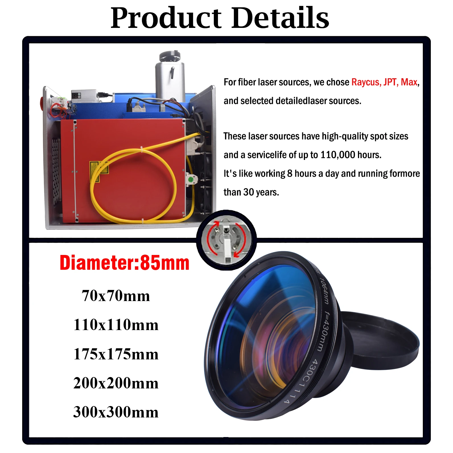 Machine de marquage laser à fibre MOPA pour la gravure sur métal, la découpe, le soleil de l'UE, 100W, 60W, JPT, M7, 50W