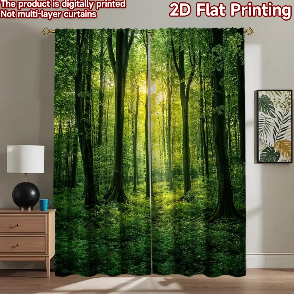 Digital Print Forest Curtain Green Jungle Nature Sunlight Wallpaper Style Curtains for Living Room Bedroom Decor Home Decoration