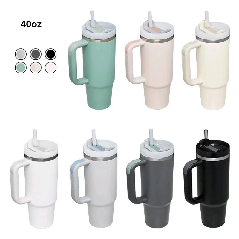 

Double Wall Vacuum Mug with Straw Handle, Stainless Steel Insulated Water Bottle, Keep Hot and Cold Coffee Cup, 40oz