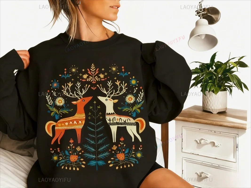 Kerstsweater in Scandinavische stijl Grafisch sweatshirt Rendier Eekhoorn Vogel Vlinder Bloem Winterkleding Dameskleding