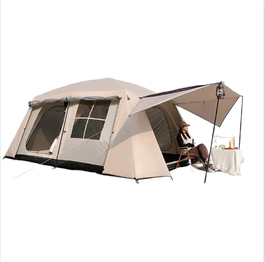 Double-Layered Thickened Oxford Hexagonal Rainproof Four-Season Camping Tent Two-Room One-Hall