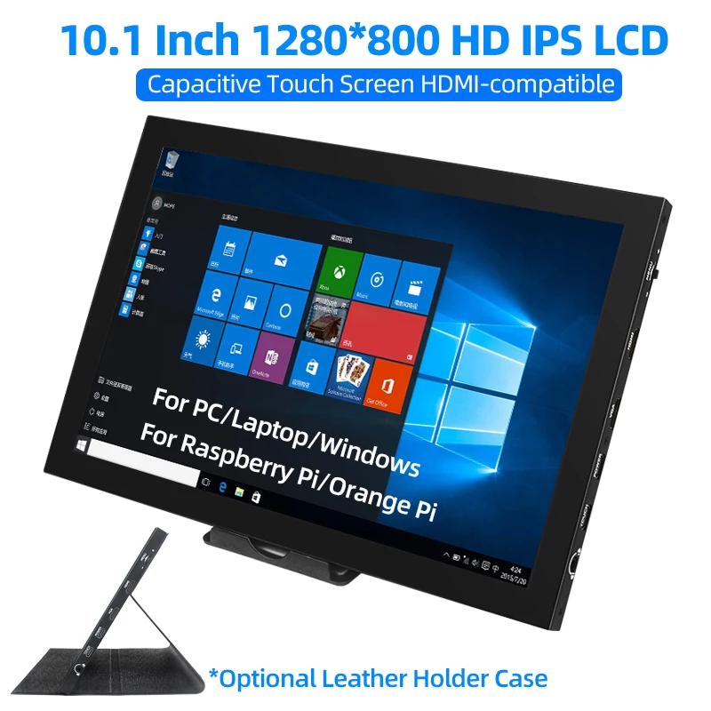 10.1 Inch IPS Portable Display 1280*800 HD LCD Touch Screen with Speaker Holder HDMI-compatible for PC Raspberry Pi Orange Pi