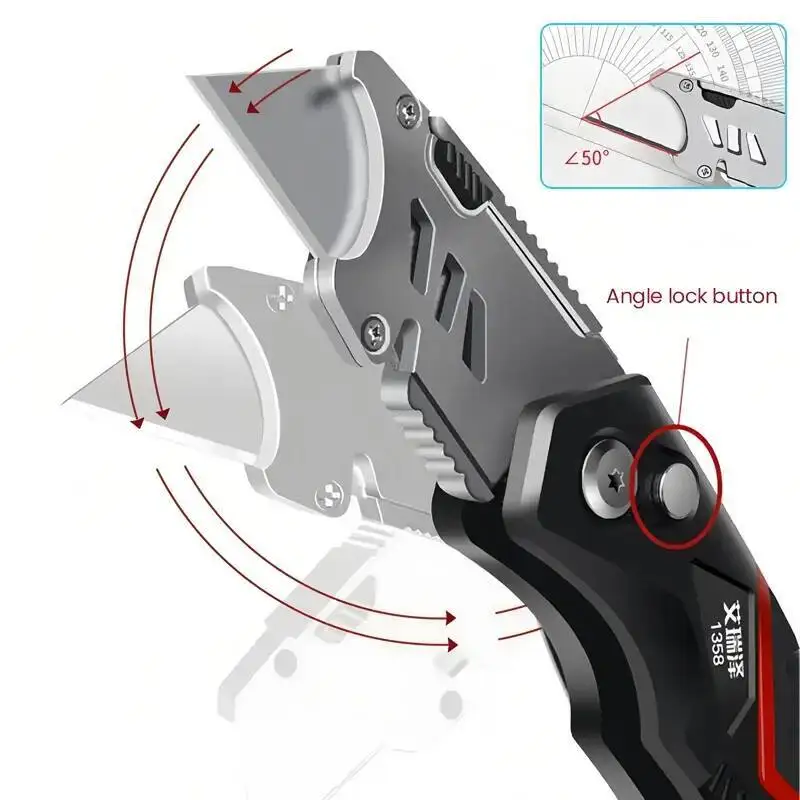 Folding Utility Knife Replaceable Blade Cutter for Cable Cartons Cardboard Boxes Sharp Durable with Safety Lock Easy Blade Chang image 3