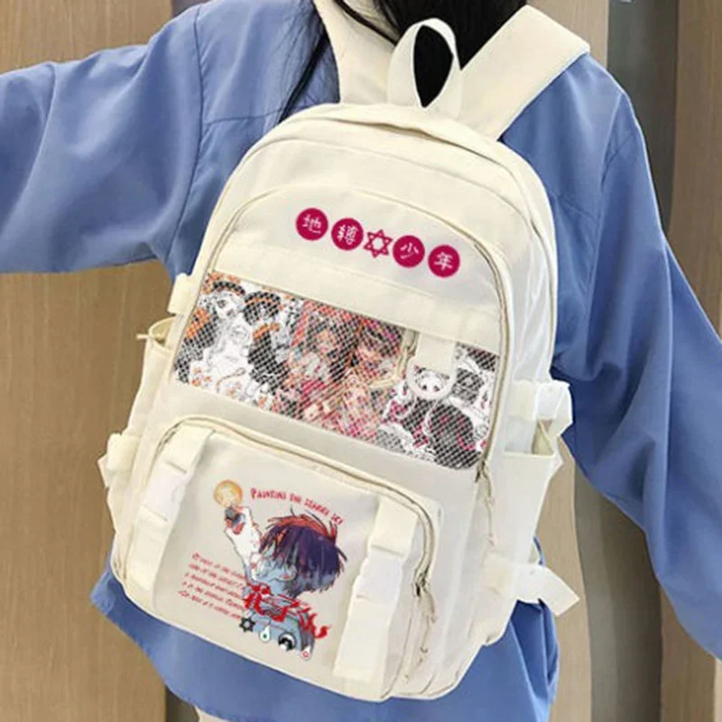 Breathable mesh, 31×42×12cm Black White, Jibaku Shounen, Toilet-bound Hanako-kun, Teens School Bags, Anime Backpacks Girls Boys