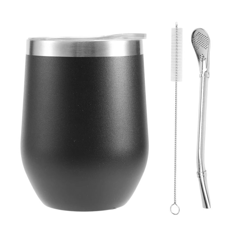 Double-Wall Stainless Yerba Gourd Mate Tea Set Water Mate Tea Cup With Lid Spoon Straw Bombilla Head Filter Brush