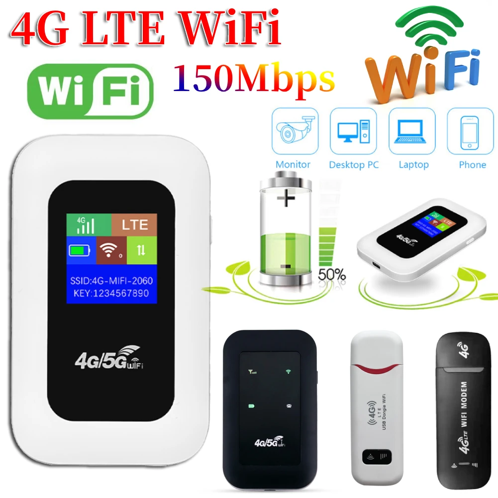 4G/5G Mobile WIFI Router 150Mbps 4G LTE Wireless Router 3000mA Portable Pocket MiFi Modem Mobile Wifi Hotspot with Sim Card Slot