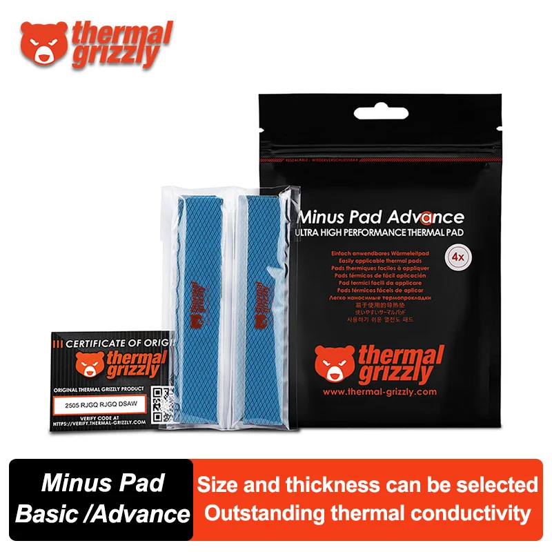 

Thermal Grizzly Minus Pad Basic/Advanced Thermal Conductive Silicone Pad Multi-size For M.2 SSD GPU Cooler Memory Thermal Pad