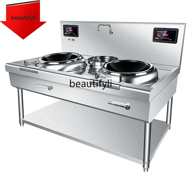 

A61 l New High-Power Commercial Restaurant Hotel Stir-Fry Induction Cooker 15kW Canteen Double-Headed Concave Kitchen Stove Larg