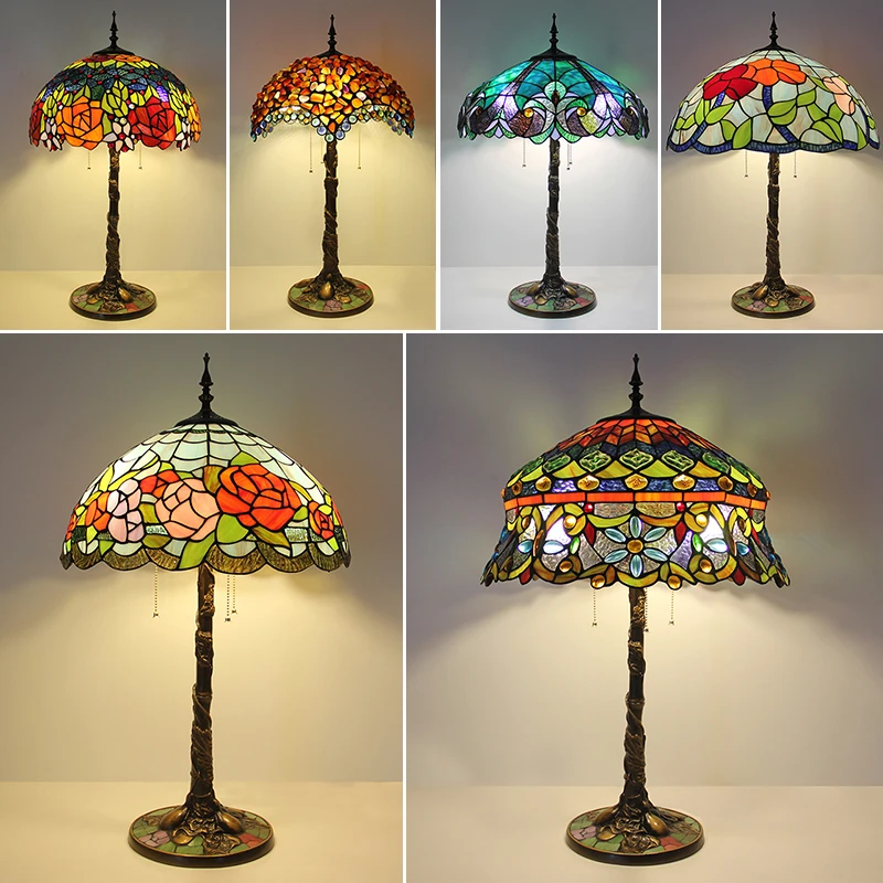 

European Luxury Tiffany Table Light Flower Color Art Lighting for Living Room Bedside Desk Lamp Home Decor LED Fixture Luminaria