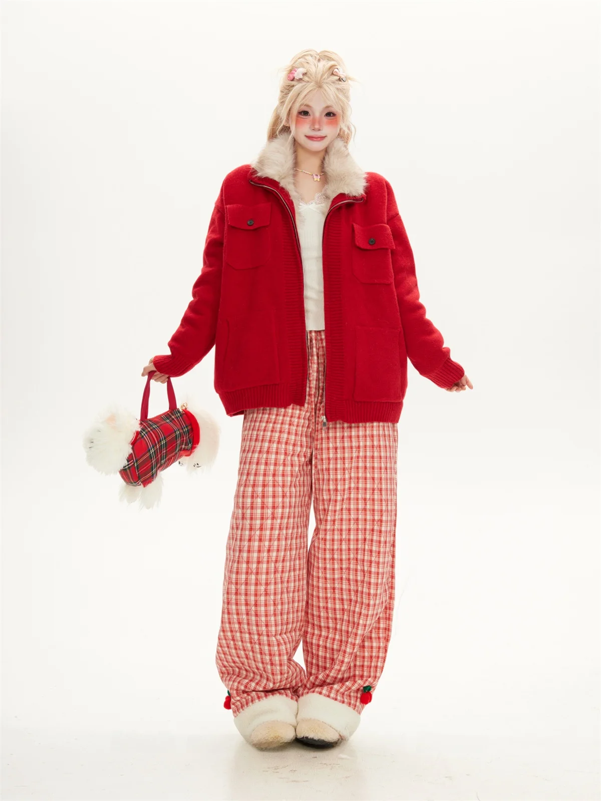 

Unique Red Fce Lined Thiened Women's Jaet Winter Casual Outerwear Loose Fit Commute Sle Long Sve Zipper Closure