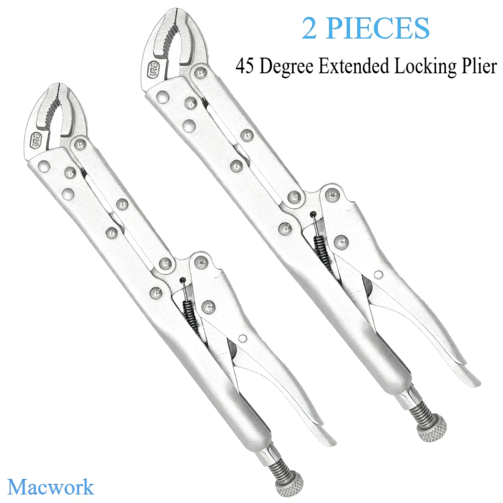 45 Degree Extended Locking Plier Set - Locking Pliers with Serrated Teeth - For Home Improvement & Home Repair ，2-Pieces
