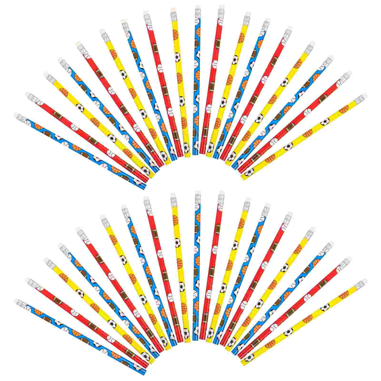 48 Pcs Ball Pencil Drawing Sports Pattern Pencils with Erasers Party Children Writing