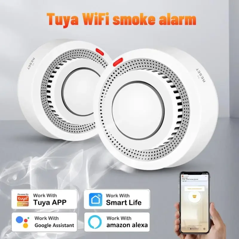 Tuya Intelligent Wifi Strobe Smoke Detector APP Remote Control Detector Fire Alarm Home Security System Firefighters