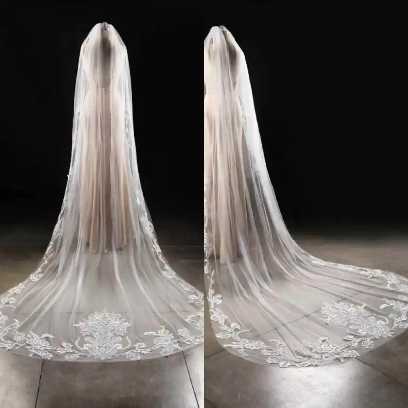 

Elegant Wedding Bridal Veils White Ivory One-Layer 3M Cathedral Tulle Appliques For Marriage Bride Women Accessories