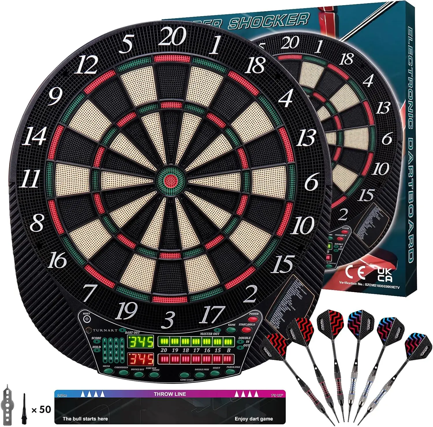 

Dart Board - Dart Board Electronic Scoreboard for 16 Players - 6 Darts Plastic Tips 50 Soft Tips LED Display Power Ad