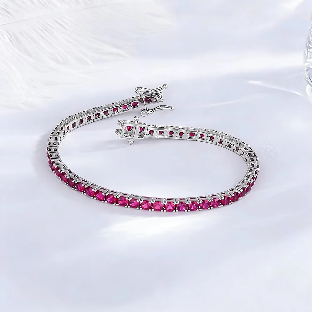 925 Silver Tennis Bracelet For Women, 3mm Ruby Or Sapphire Cubic Zircon, 15–20CM, Elegant Wedding Jewelry Gift