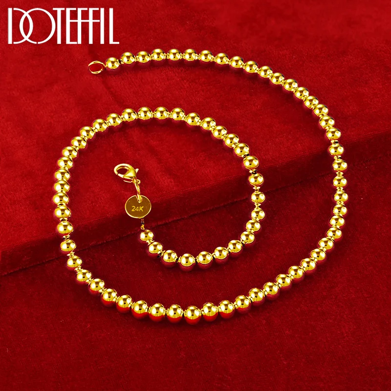 Doteffil 18 Karat Gold 925 Silber 6mm glatte Perlen Kugel kette Halskette für Frauen trend ige Hochzeit Verlobung Schmuck