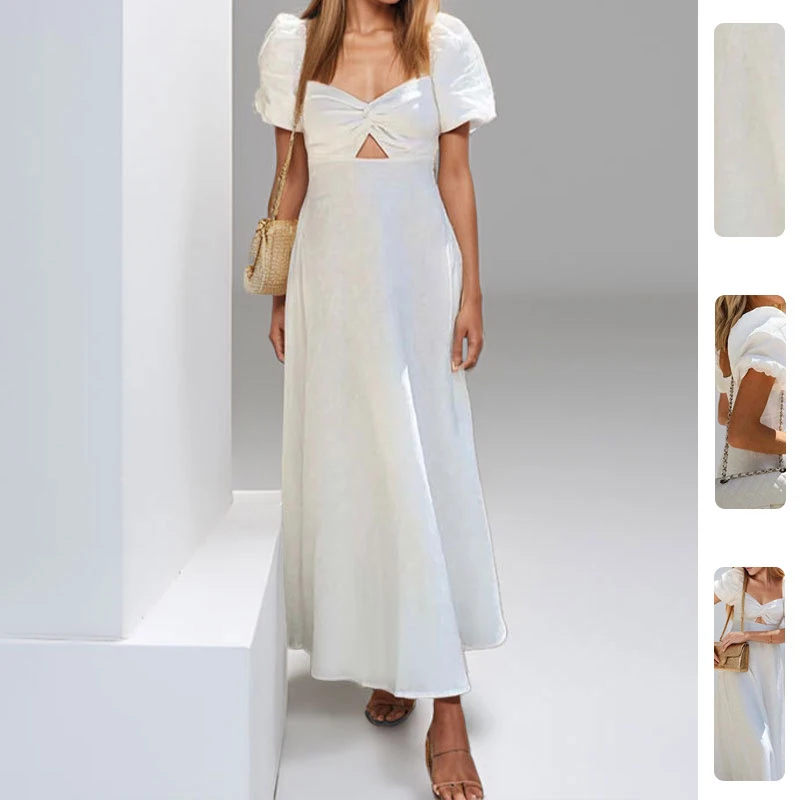 

Новая женская одежда весна 2026: европейские и американские платья, сексуальное платье с вырезами, пышными рукавами, однотонное, длинное, с большим вырезом на спине.