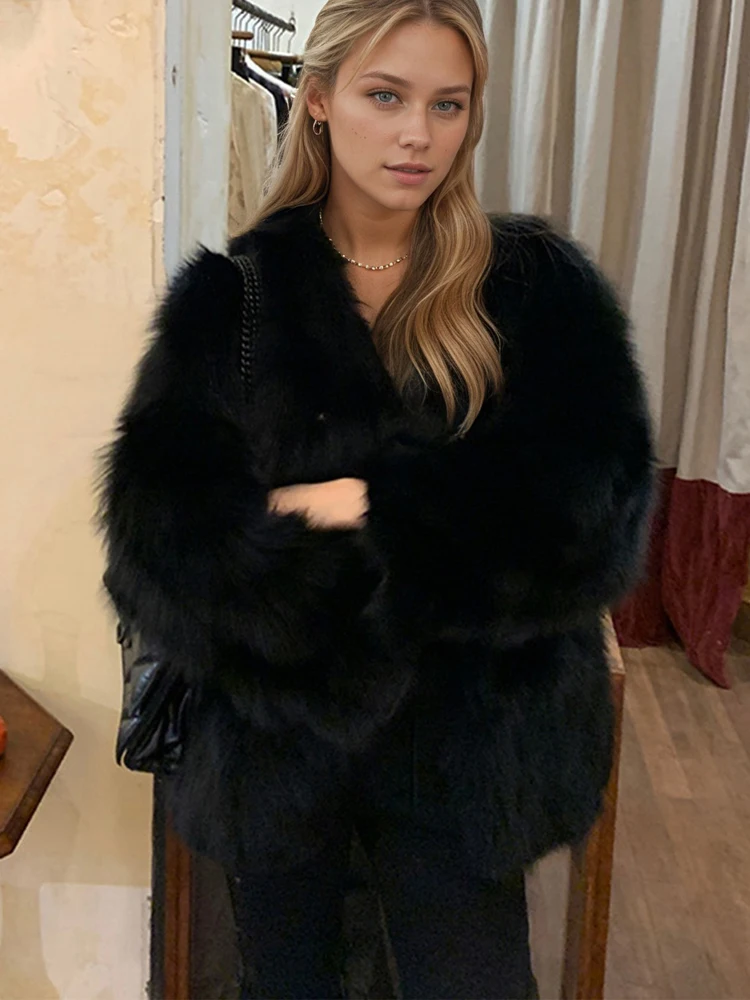 Warm Women's Winter Fur Coats Lady Style V Neck Faux Fur Cardigan Thick Casual Outerwear Fashion Lady Fluffy Jacket Coats