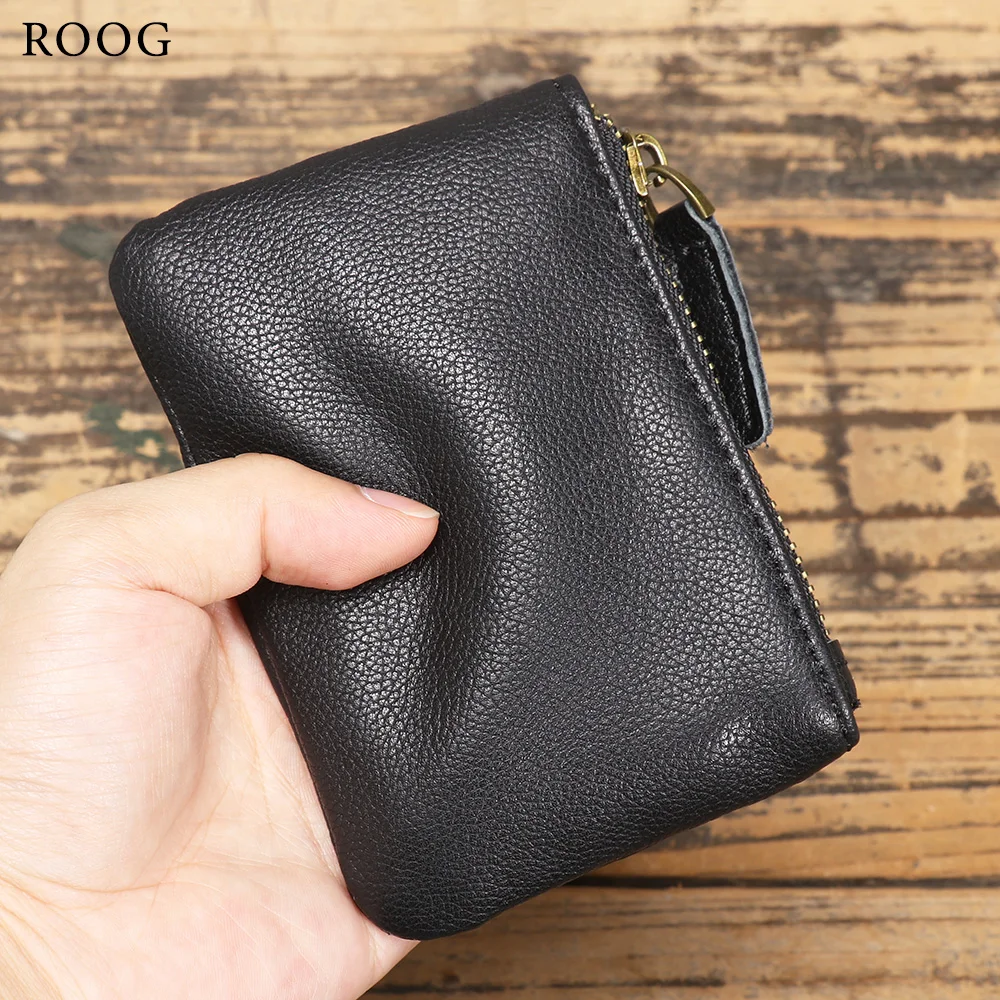 ROOG Elegant Black Leather Lychee-Pattern Coin Purse, Simple And Stylish, Perfect For Storing Coins And Cards