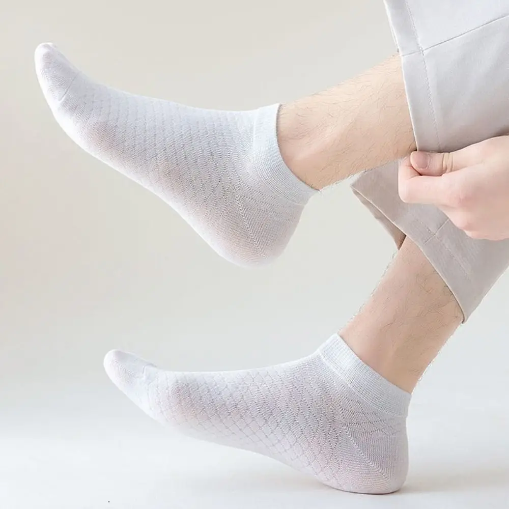 5 Pairs Soft Sweat-absorbing Men's Socks Ultra Thin Low Tube Male Short Socks Quick-dry Mesh Ankle Socks Summer