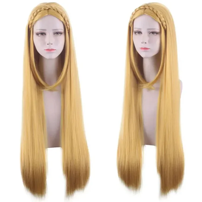 

CyPrincess Zelda: Cosplay Wig Long Golden Blonde Braided Styled Heat Resistant Synthetic Hair Wigs Halloween Party Play Role