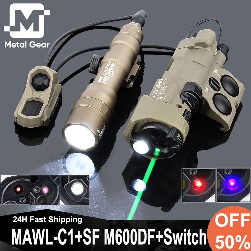 

WADSN Tactical MAWL-C1 Red Green Blue Dot IR Laser Airsoft Sureifr M600DF LED Flashlight With Dual Pressure Switch Fit 20MM Rail