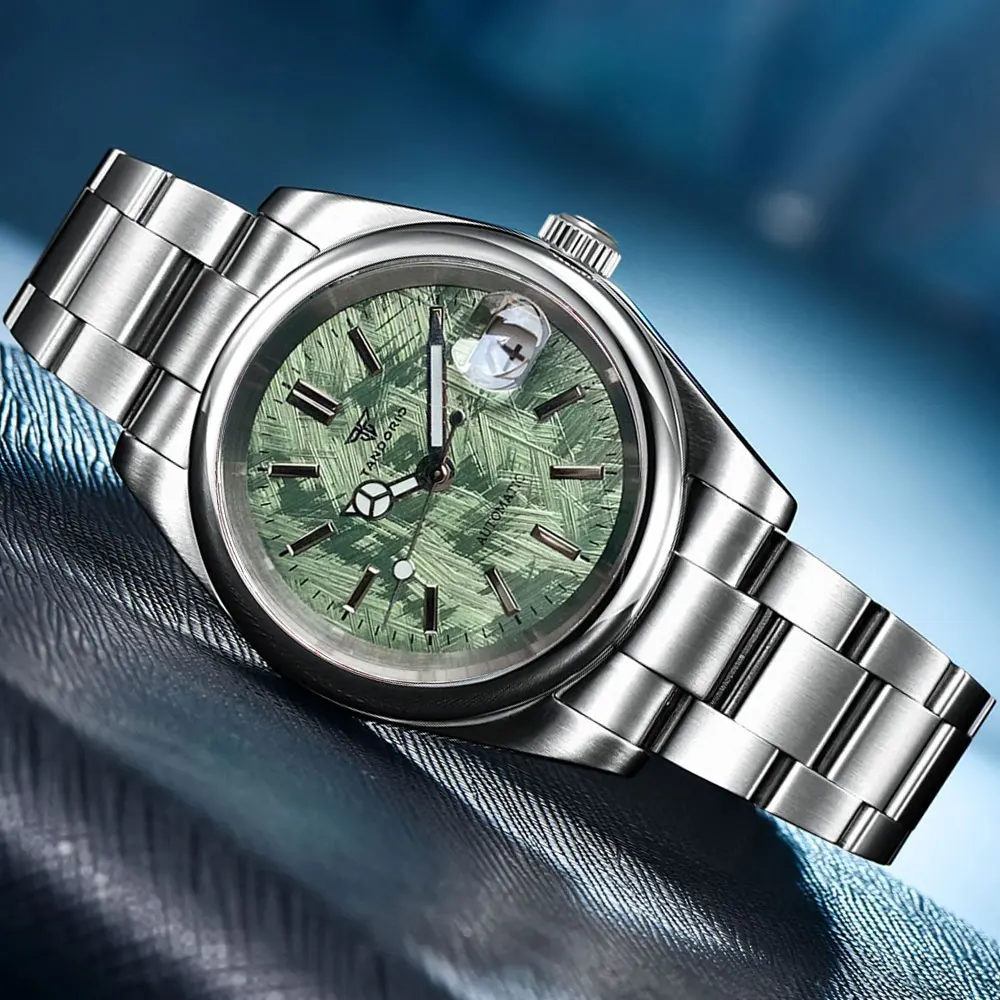 Tandorio 36mm/39mm Round Bezel Stainless Steel MIYOTA 8215 Mechanical Watch for Men Texture Dial Date Window Cyclop 20ATM