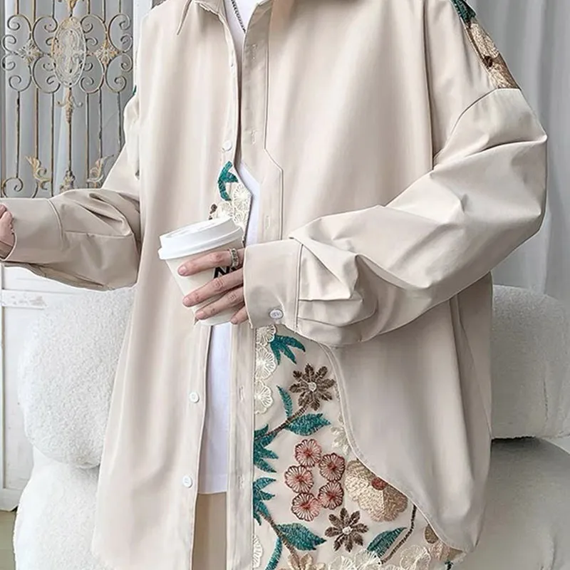 2024 Spring Autumn Elegant Fashion Harajuku Slim Fit Ropa Hombre Loose Casual All Match Outerwear Square Neck Long Sleeve Blusa