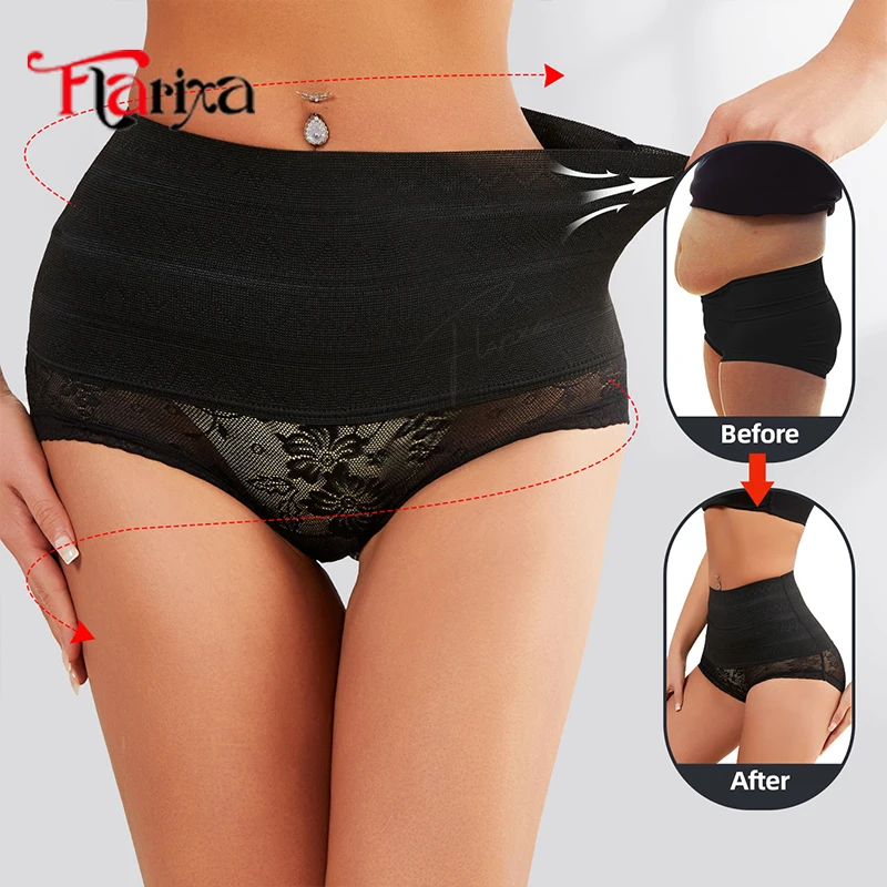 Flarixa Koronkowe Majtki Modelujące Brzuch Wyszczuplające Damskie Figi Kontrolujące Brzuch Wysoki Stan Oddychająca Bielizna Podnosząca Biodra