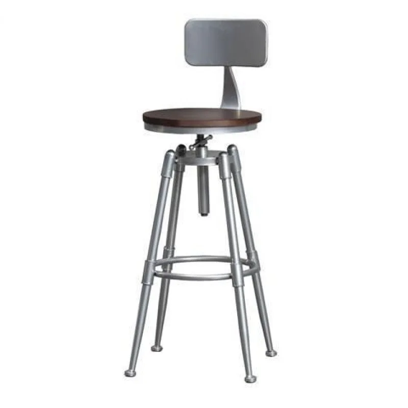 LMM retro industrial style bar chair rotating lifting solid wood high stool wrought iron backrest home